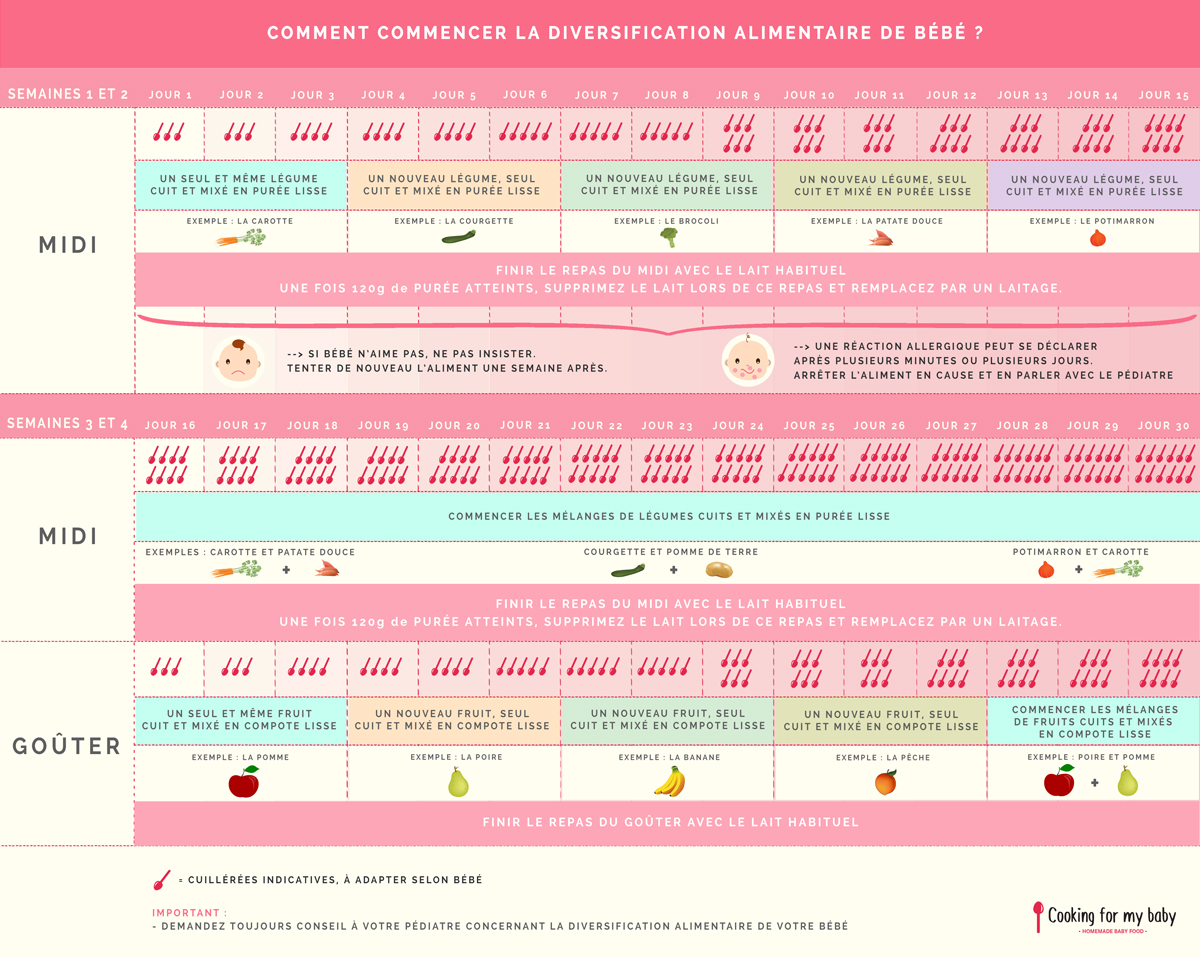 Guide diversification alimentaire sous forme de tableau illustré